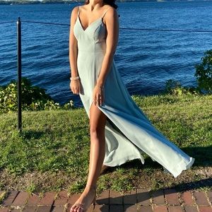 AZAZIE LENA BRIDESMAID DRESS • AGAVE / CHIFFON • CUSTOM SIZE IN PHOTOS